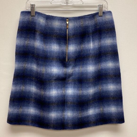 Catherine Malandrino Skirt Blue Wool Blend Brushed Plaid Tartan Size - 8 - Picture 6 of 14
